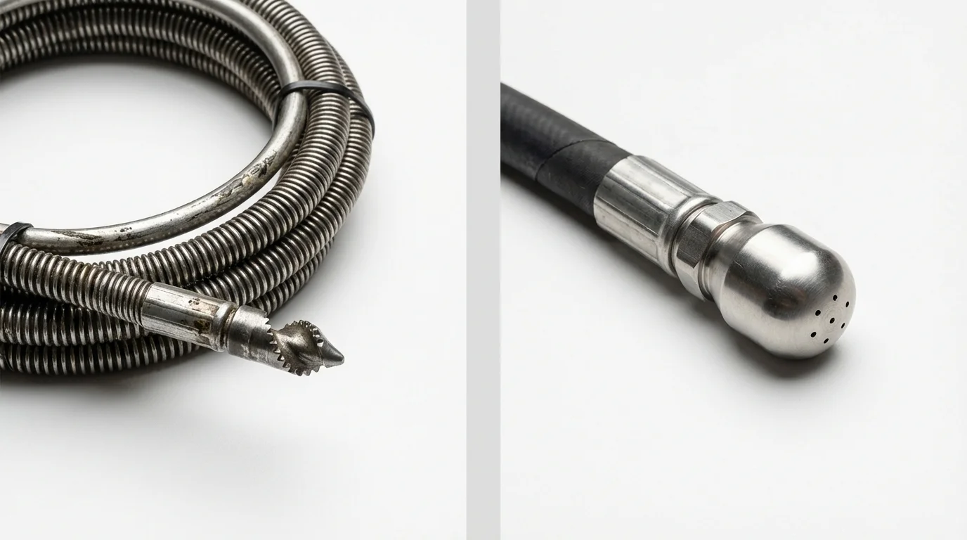 Drain snake cable and hydro jetting nozzle used for drain cleaning in Bluefield, WV