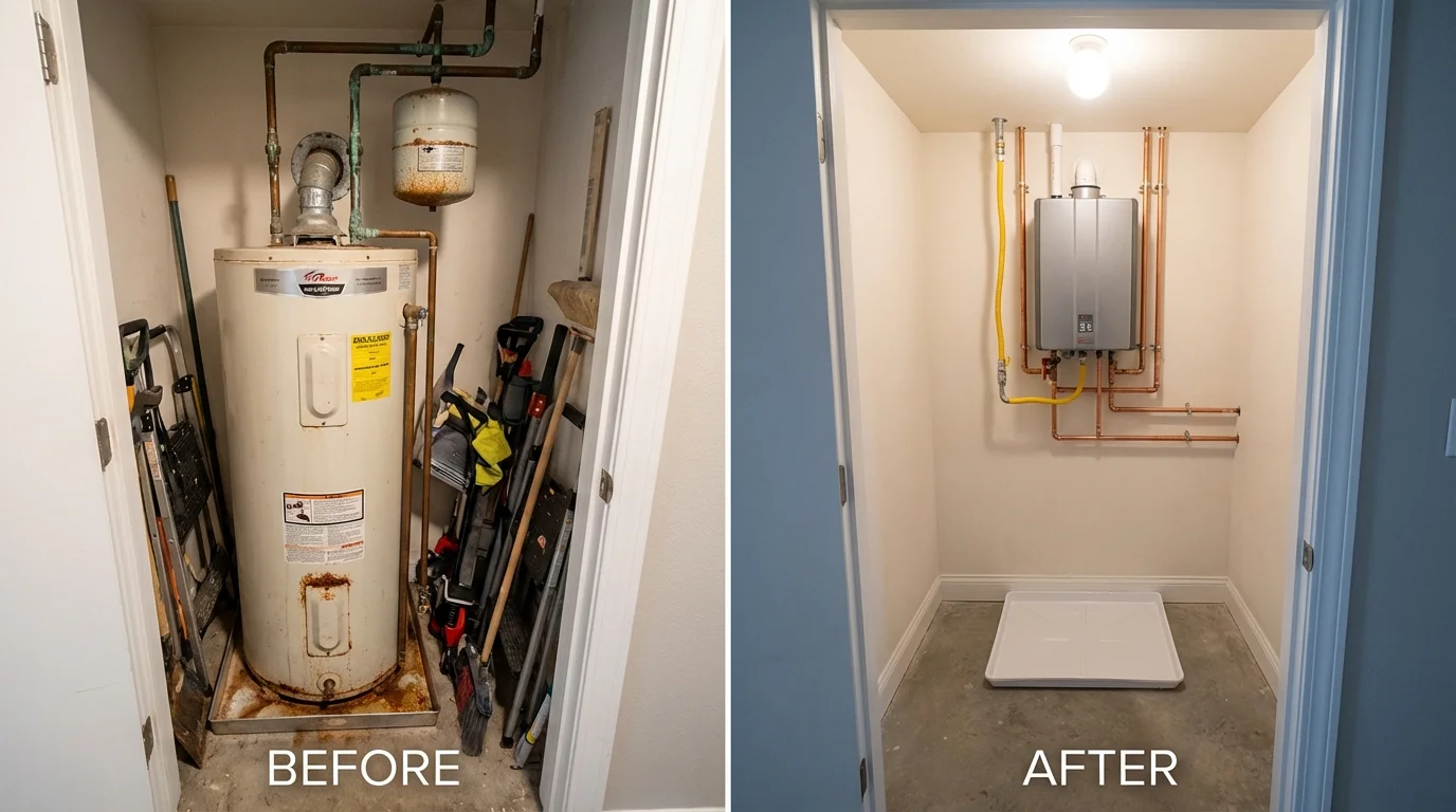Tank water heater versus wall-mounted tankless unit comparison for Bluefield, WV homeowners