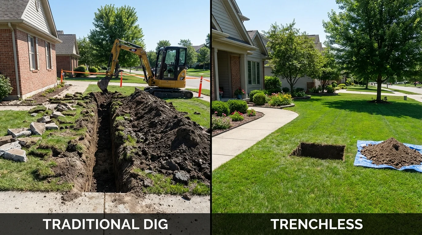 Trenchless sewer repair with minimal yard damage versus traditional excavation in Bluefield, WV